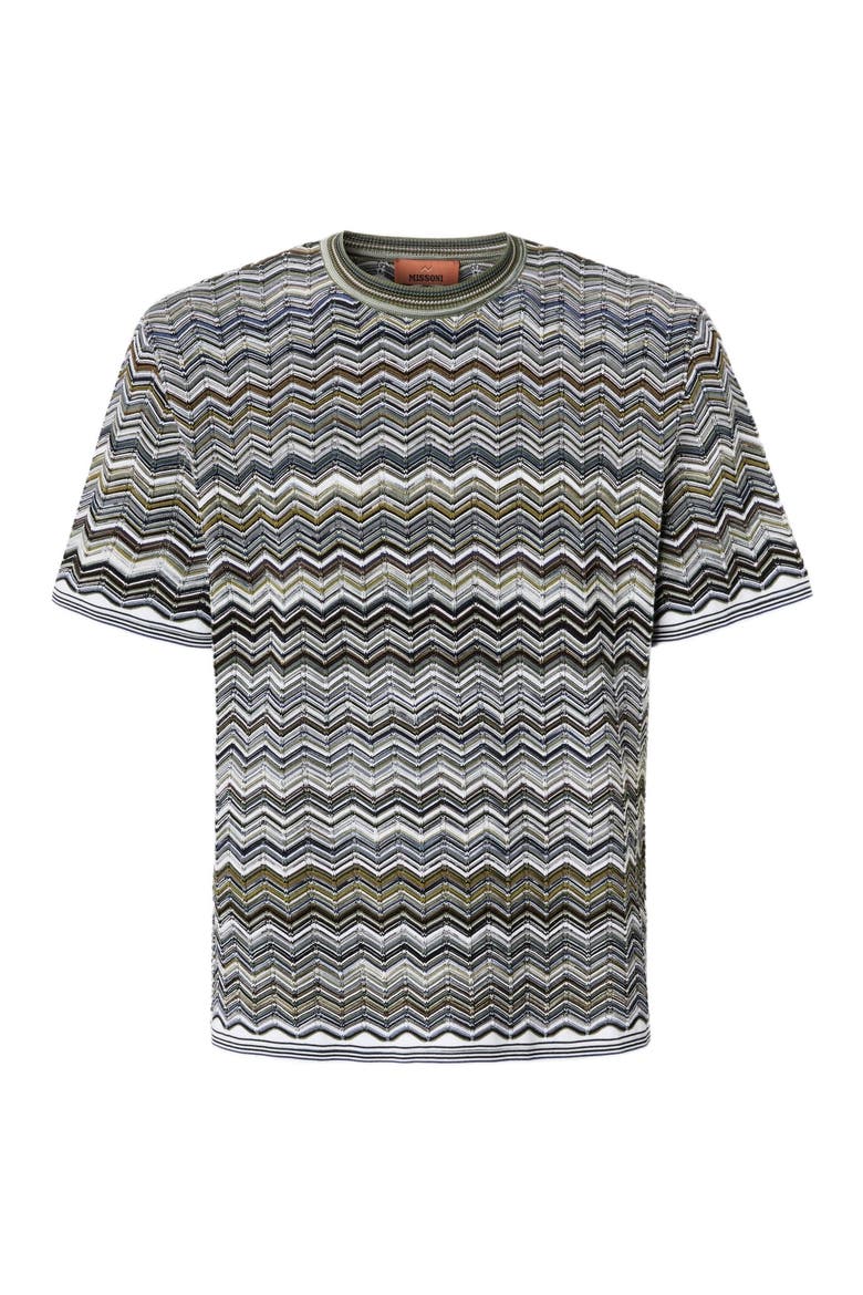 Cotton Knit T-shirt With Chevron Pattern, Alternate, color, Beige& Blue