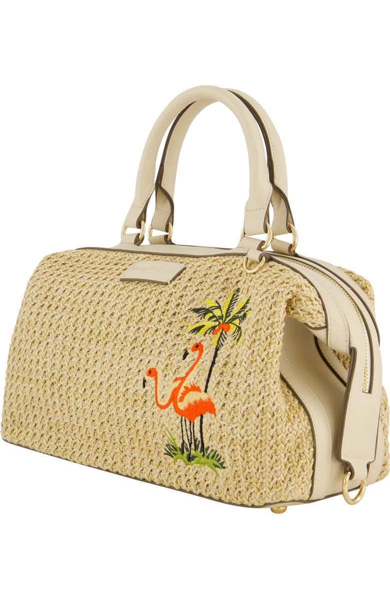 Tommy Bahama Flamingo Embroidered Woven Satchel, Alternate, color, Cream