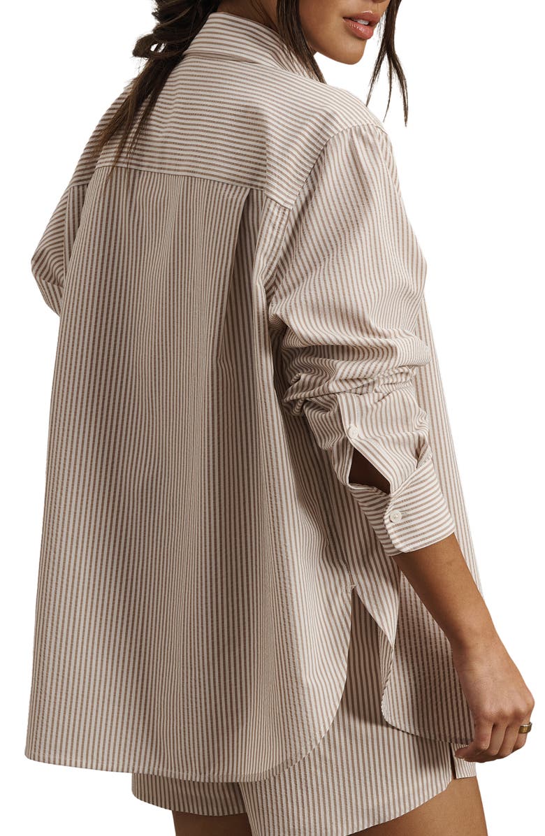 Rhone Saltair Oversize Seersucker Button-Up Shirt, Alternate, color, Taupe Stripe