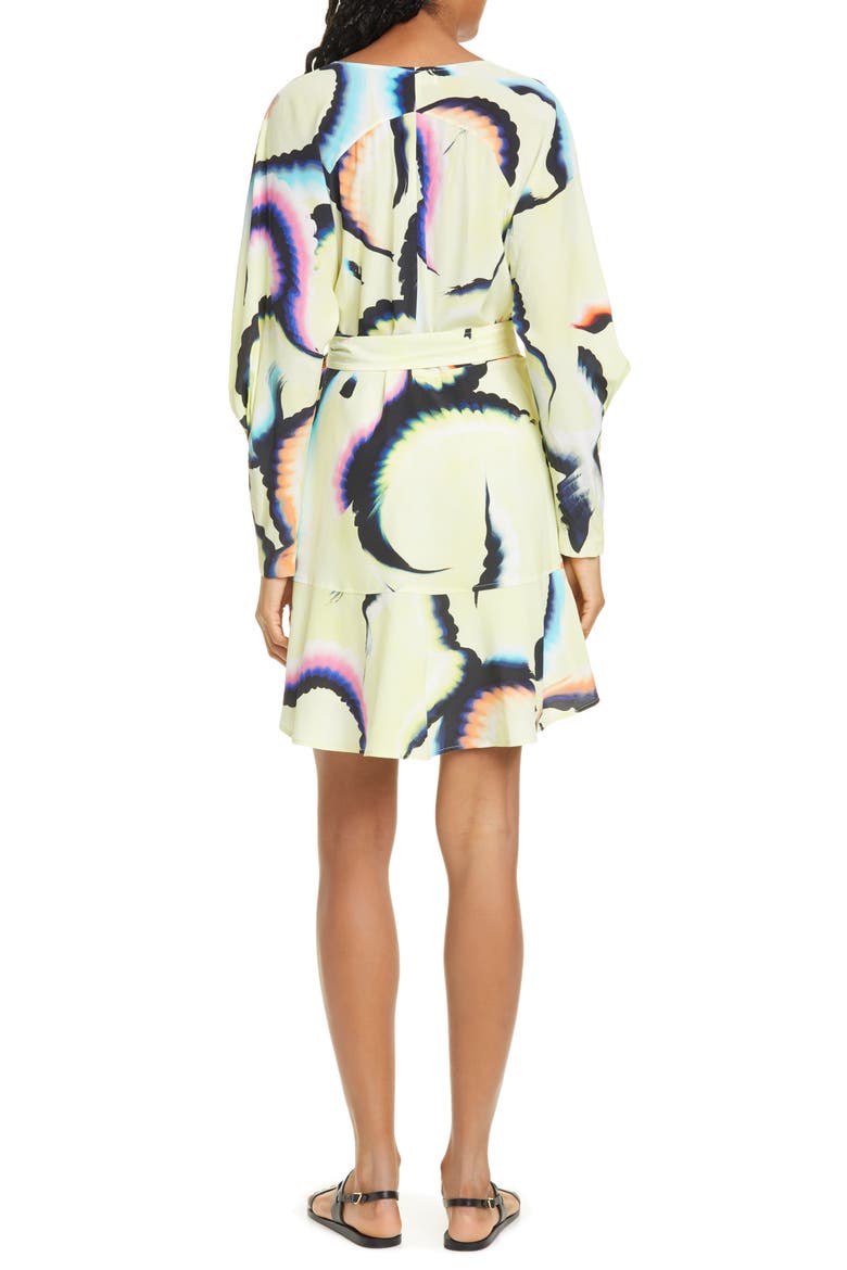 Enzo Long Sleeve Stretch Silk Wrap Dress, Alternate, color, YELLOW MULTI