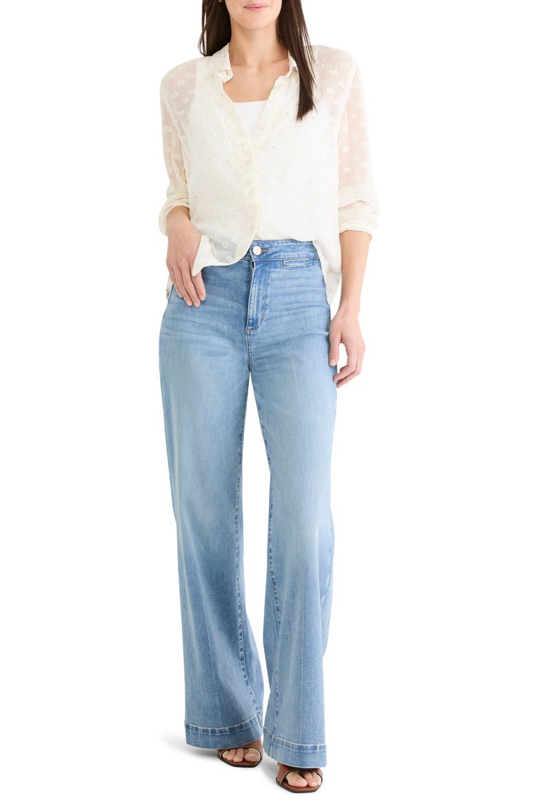 Aura Metallic Swiss Dot Button-Up Top, Alternate, color, WHITE MULTI