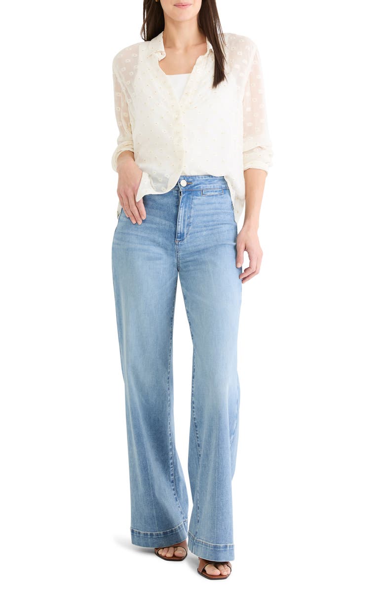 NIC+ZOE Aura Metallic Swiss Dot Button-Up Top, Alternate, color, White Multi