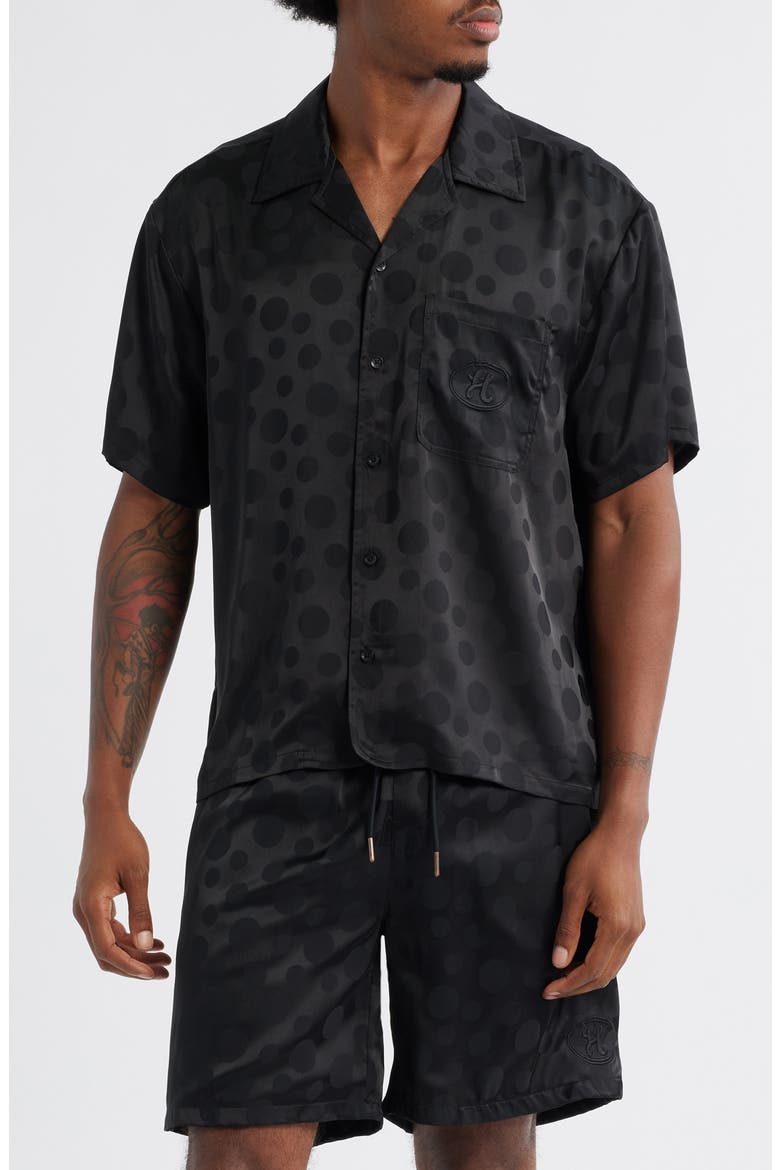 Tonal Dot Camp Shirt, Main, color, BLACK