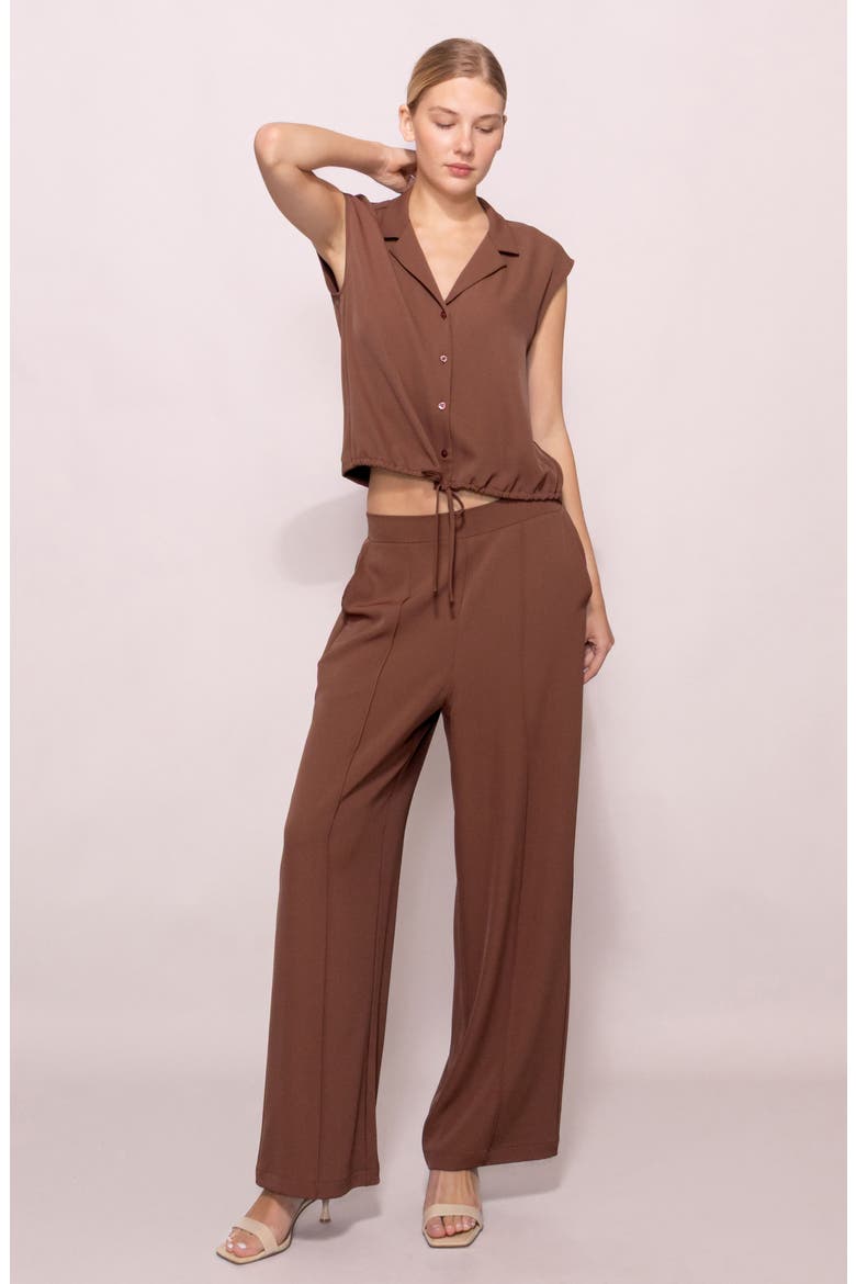 Drawstring Hem Sleeveless Button-Up Shirt, Alternate, color, BROWN