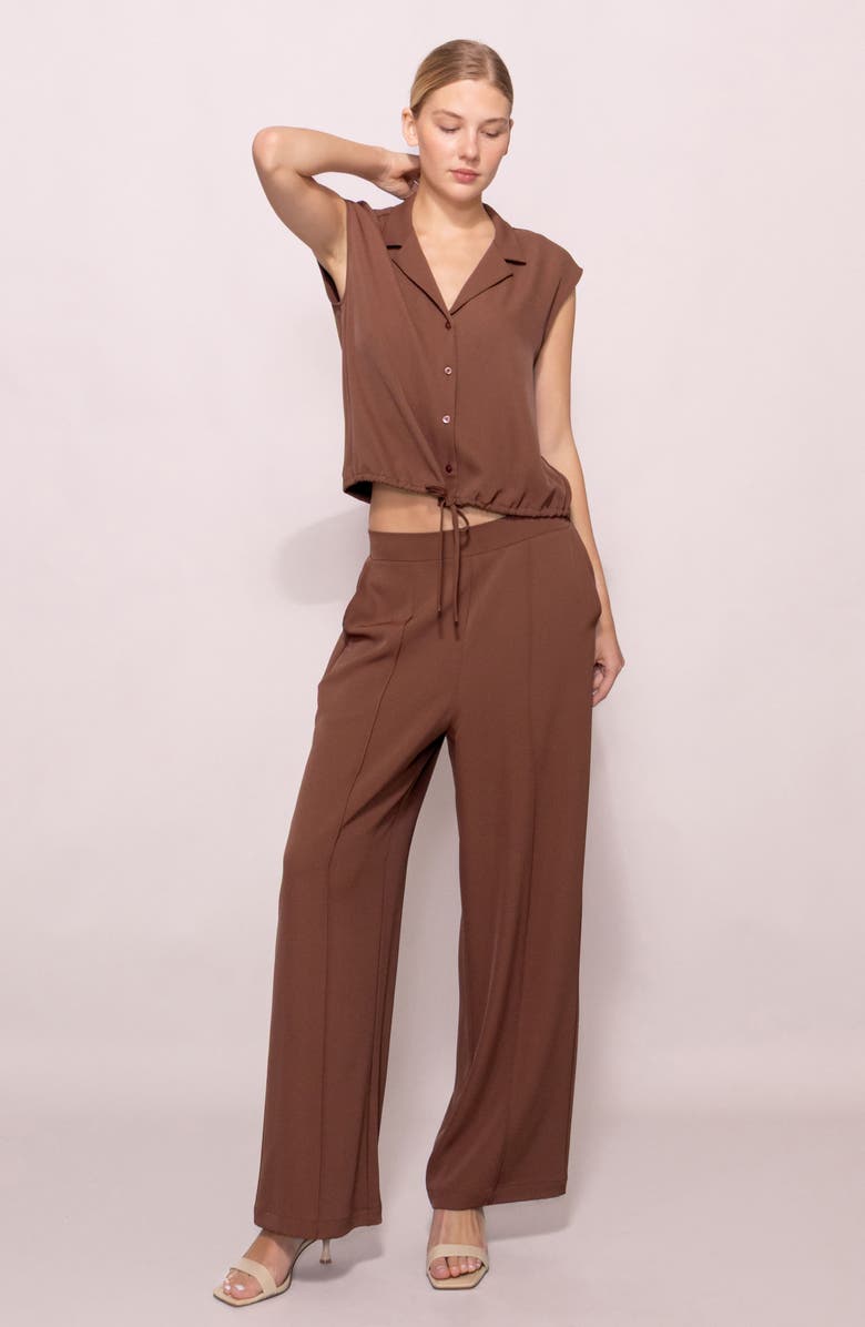 MELLODAY Drawstring Hem Sleeveless Button-Up Shirt, Alternate, color, Brown