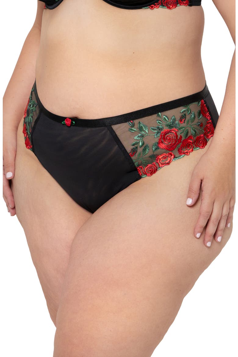 Floral Embroidered Strappy Back Briefs, Alternate, color, ROSE GARDEN EMBROIDE