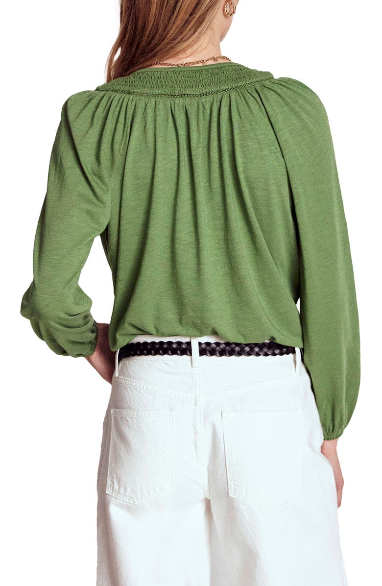 Boden Georgia Smocked Jersey Top, Alternate, color, Safari Green