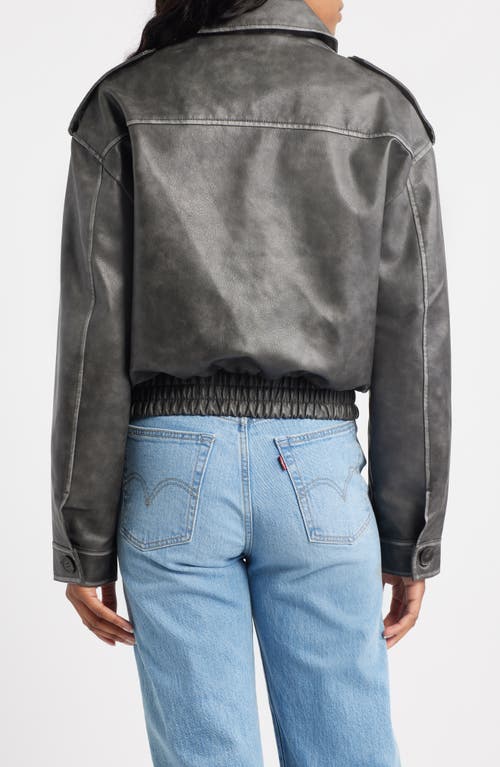 Topshop Faux Leather Cropped Button Thru Patch Pocket Bomber Jacket In Black