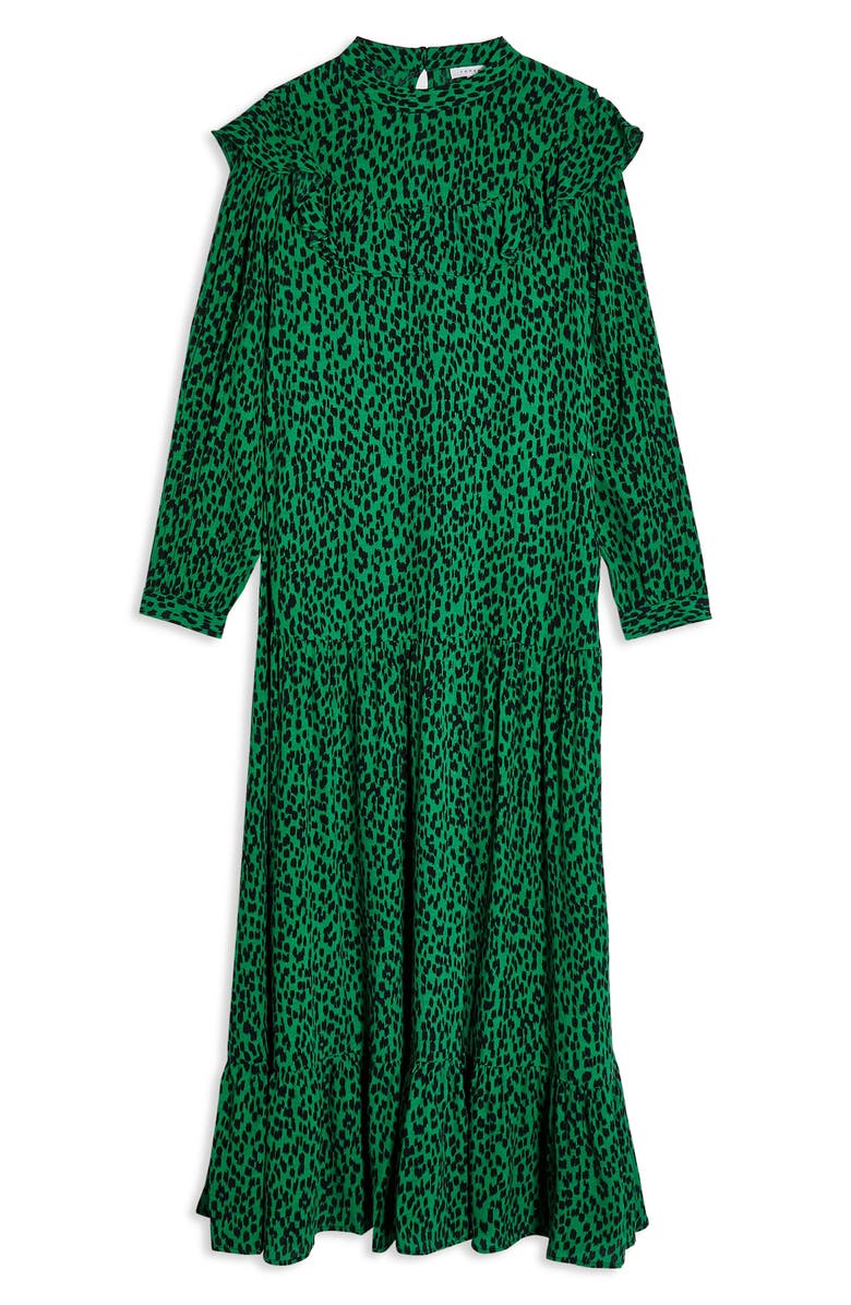 Topshop Animal Print Long Sleeve Prairie Dress, Alternate, color, 
