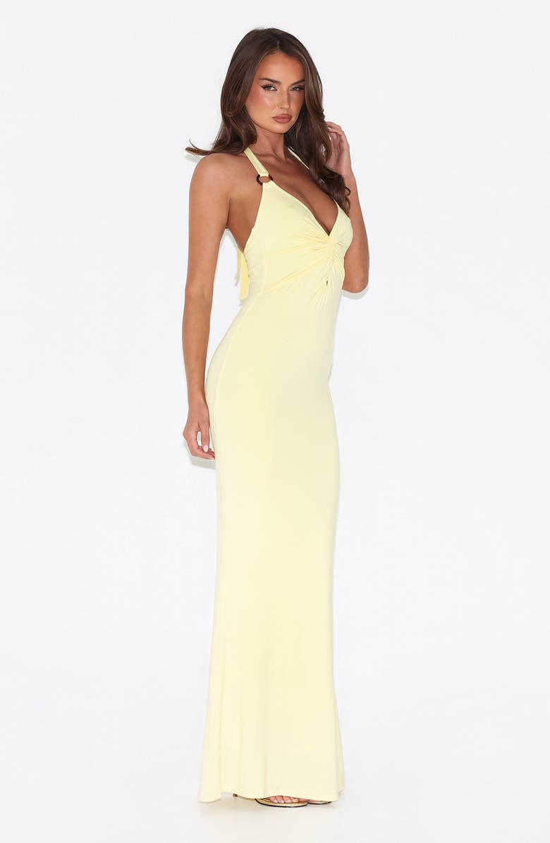 Tiger Mist Zeneva Twist Front Evening Dress, Alternate, color, Lemon