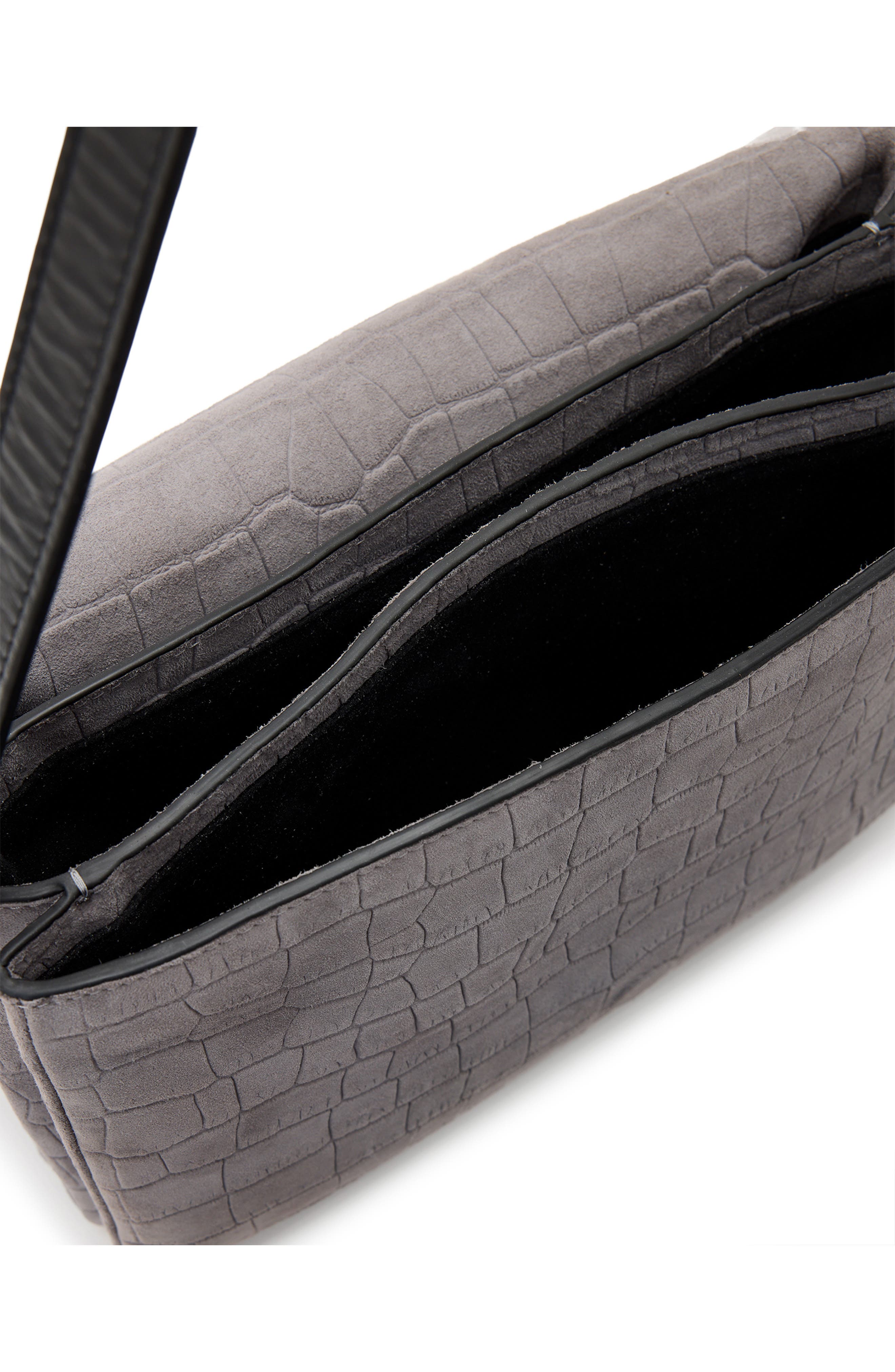 AllSaints Ondine Croc Embossed Suede Shoulder Bag, Alternate, color, Slate Blue