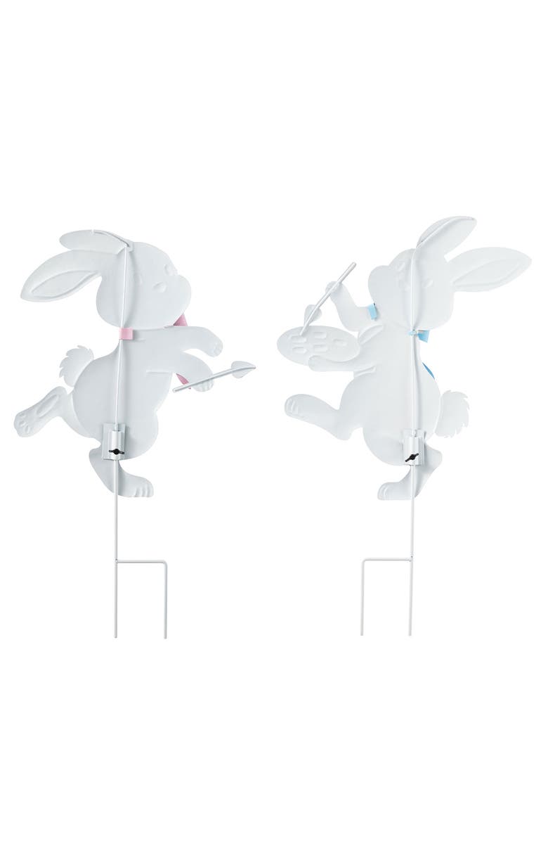 Glitzhome Set of 2 Easter Metal Bunny & Egg Yard Stake, Alternate, color, White
