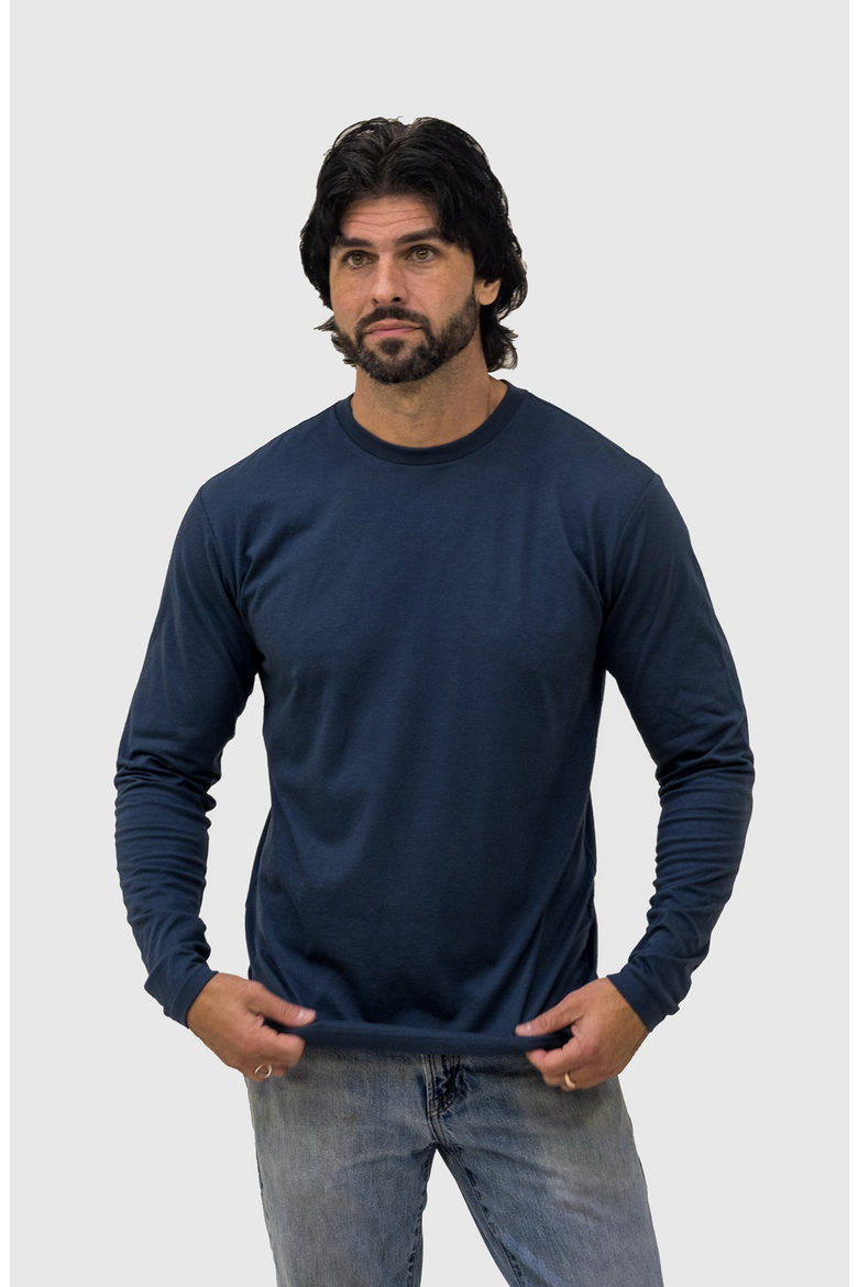 White Long Sleeve Crew Neck T-Shirt, Alternate, color, Slate Blue