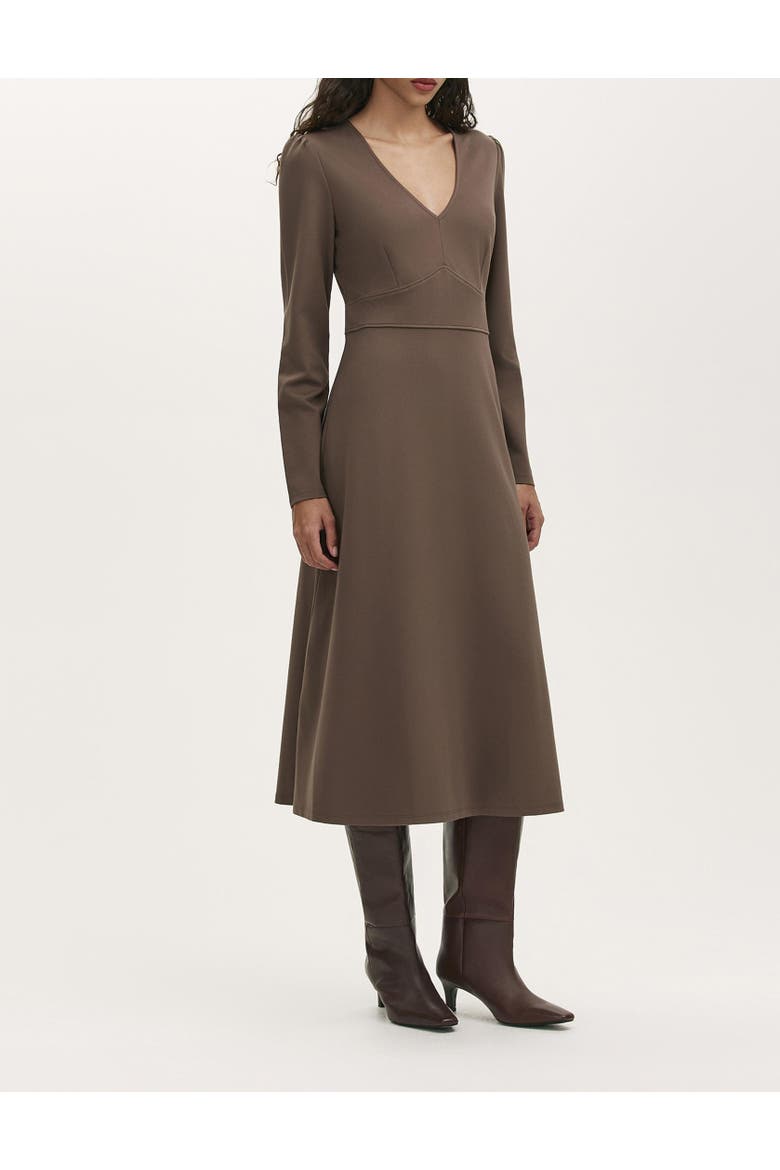 Seraphina Ponte Jersey V Neck Midi Dress, Alternate, color, Mole
