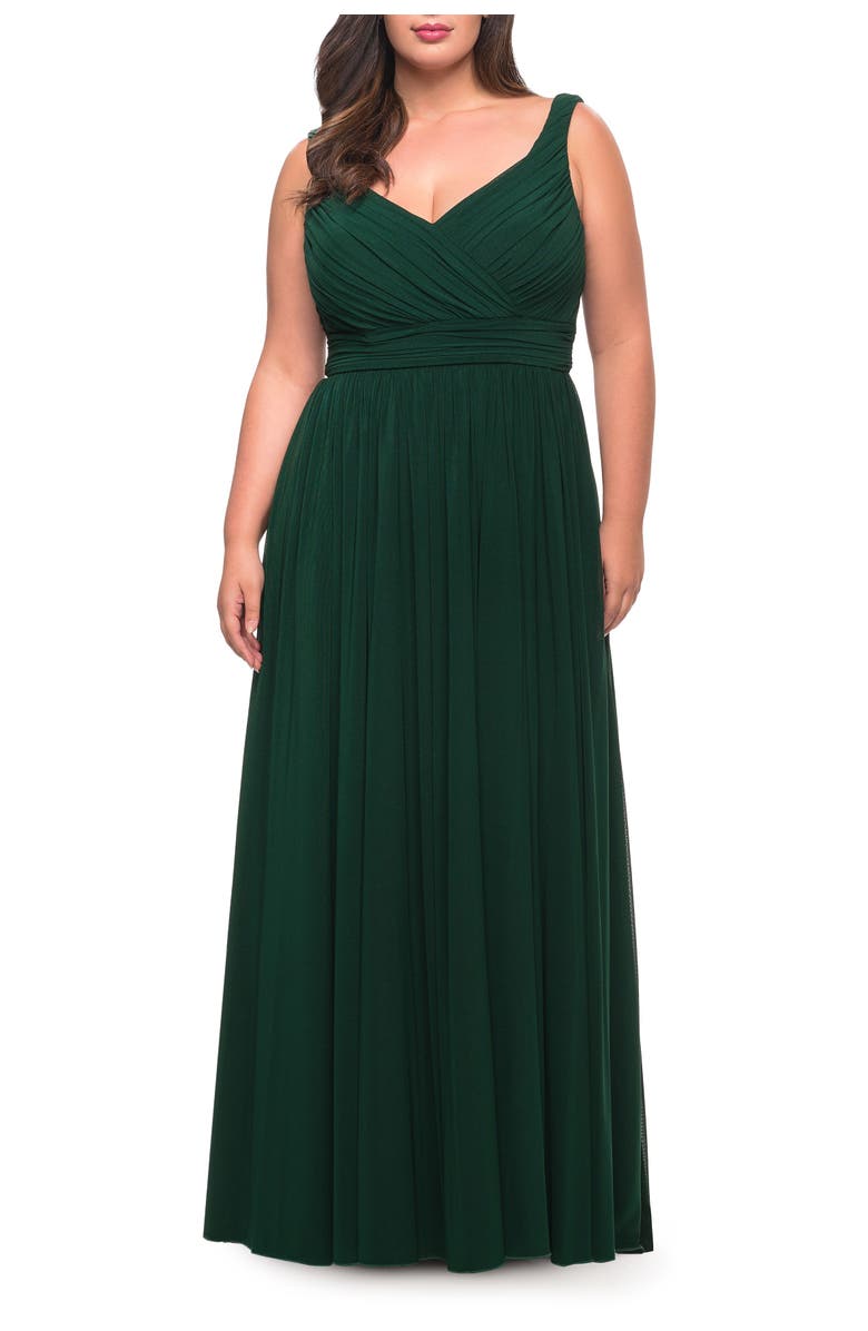 La Femme Plus Size Long Gown, Alternate, color, Emerald