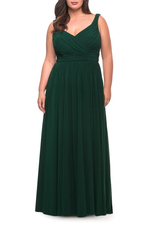 La Femme Plus Size Long Gown In Green