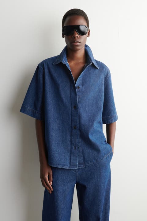 Boxy Short-sleeved Denim Shirt