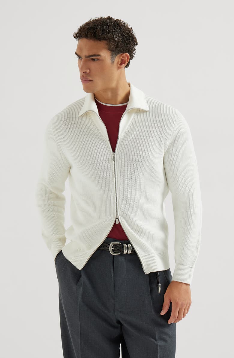 Brunello Cucinelli Half English Rib knit cardigan, Main, color, Panama