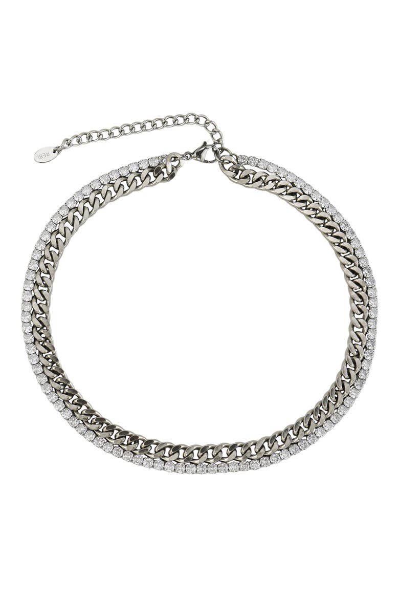 Gender Inclusive Stone & Cuban Chain Necklace, Main, color, SILVER