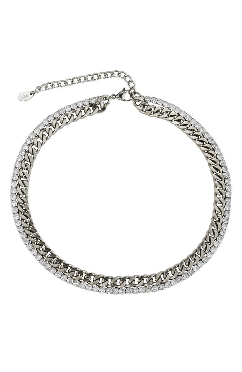 REBL Gender Inclusive Stone & Cuban Chain Necklace, Main, color, Silver