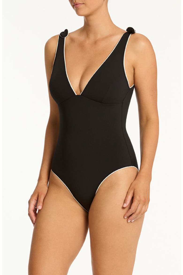 Babylon Knotted Strap One-Piece Swimsuit, Alternate, color, BLACK