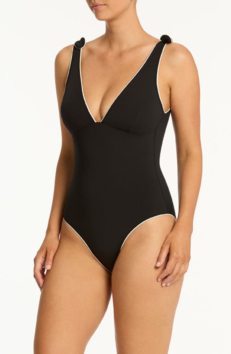 Sea Level Babylon Knotted Strap One-Piece Swimsuit, Alternate, color, Black