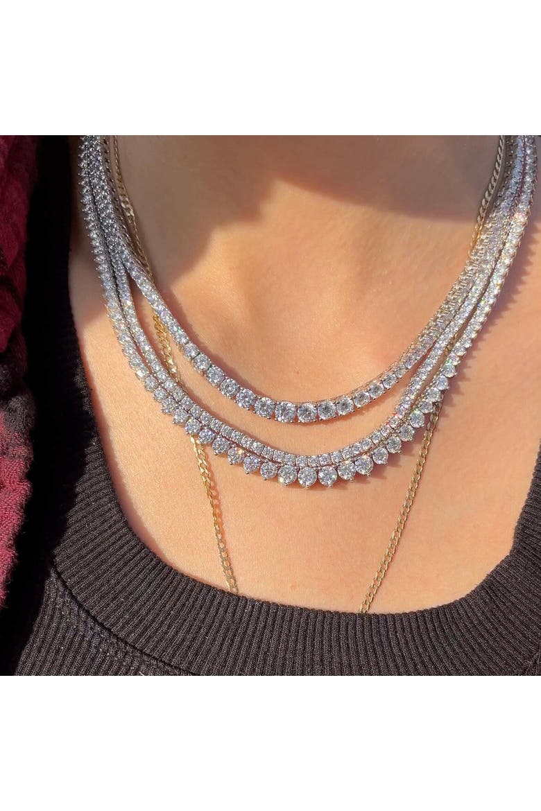 The Liz 3 Prong Graduated Tennis Necklace, Alternate, color, Silver