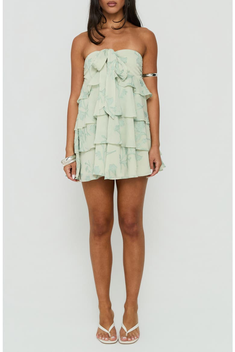 Kalari Strapless Tiered Minidress, Main, color, SOFT GREEN