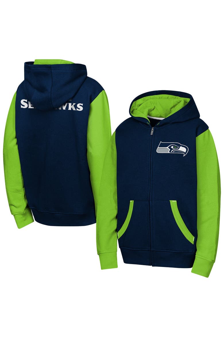 Youth Outerstuff Navy Seattle Seahawks Stadium Colorblock Full-Zip Hoodie, Main, color, Navy