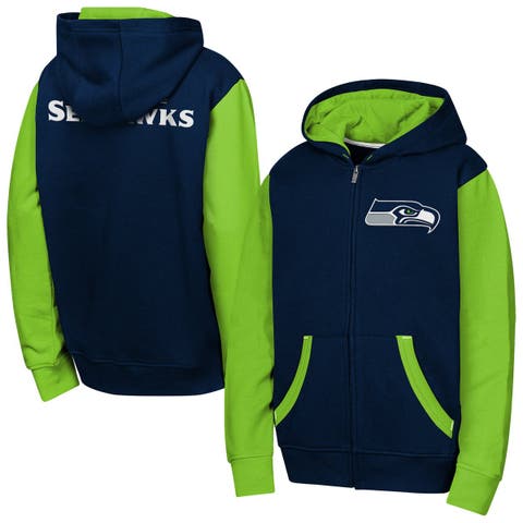 Youth Outerstuff Navy Seattle Seahawks Stadium Colorblock Full-Zip Hoodie