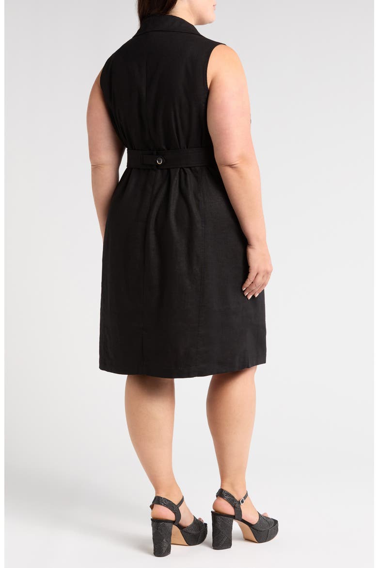 Tie Belt Sleeveless Double Breasted Yarn Dyed Jersey Trench Cocktail Dress, Alternate, color, BLACK