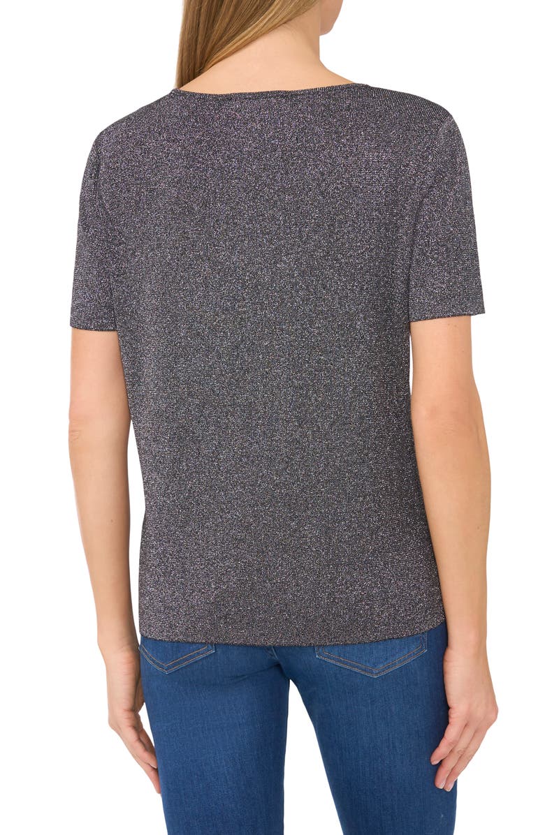 CeCe Metallic Sparkle Short Sleeve Sweater, Alternate, color, Midnight Black