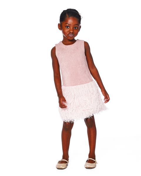 Sleeveless Bi-Material Lurex Dress with Feathers (Little Kid & Big Kid)