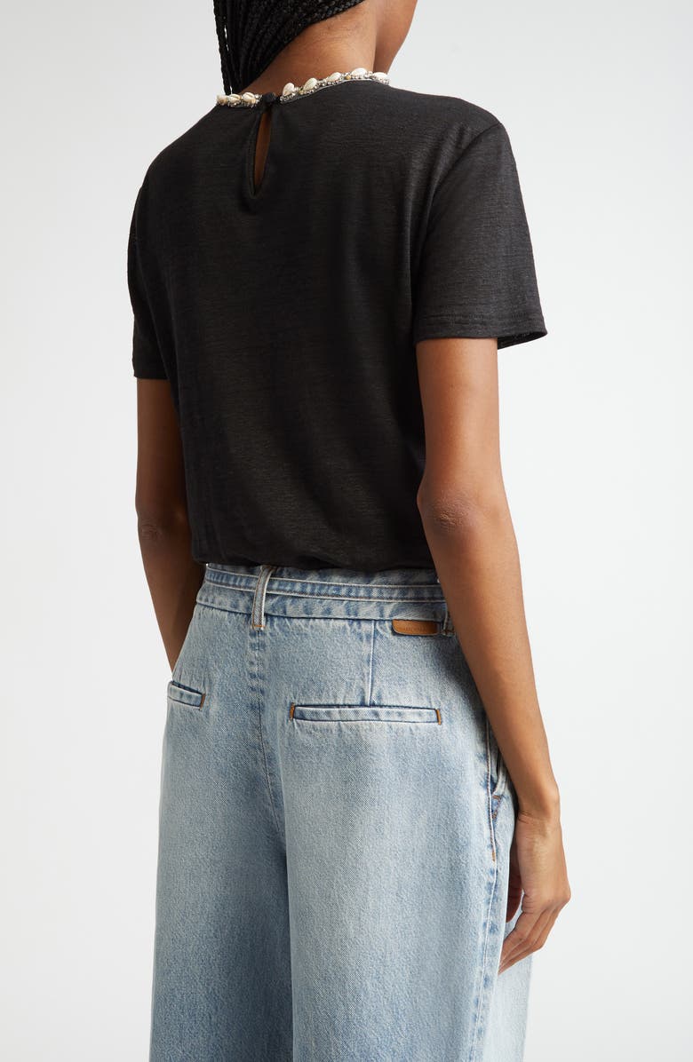 Zimmermann Crystal & Shell Embellished Linen T-Shirt, Alternate, color, Black