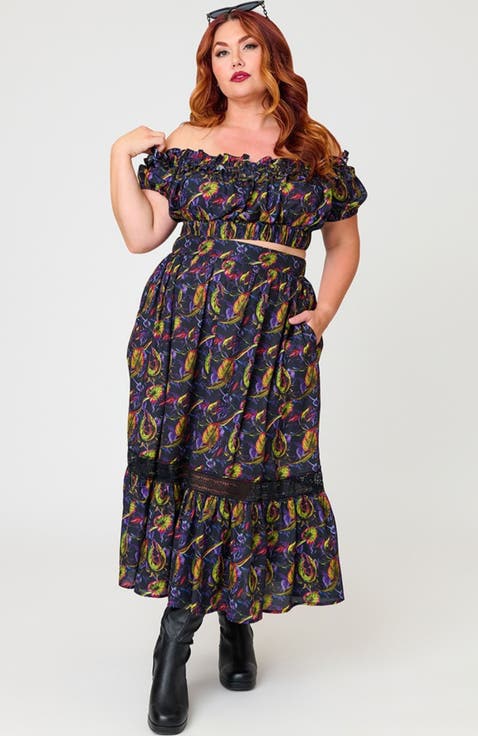 Plus Size 1950s Tiered Midi Skirt
