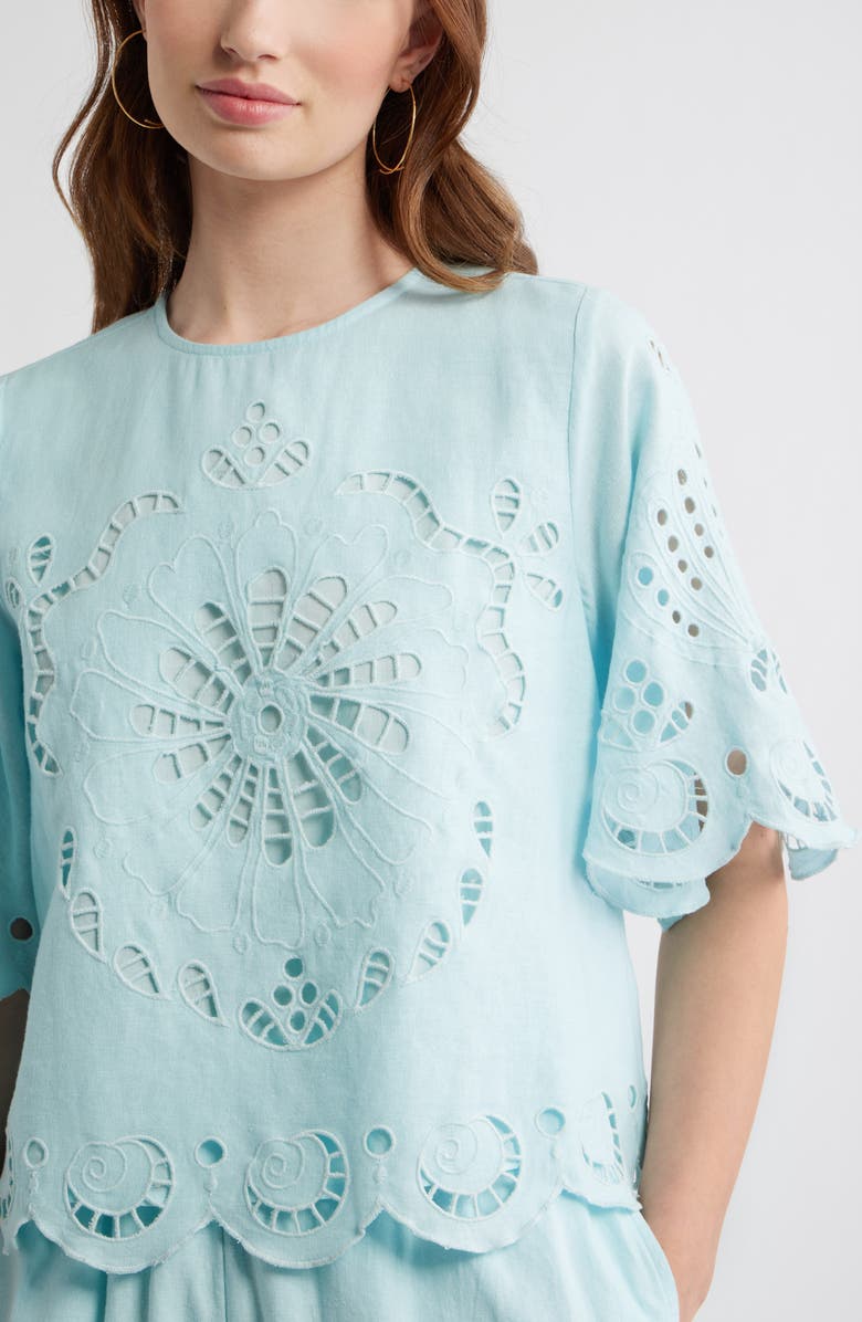 Treasure & Bond Eyelet Cotton Blend Top, Alternate, color, Blue Glow