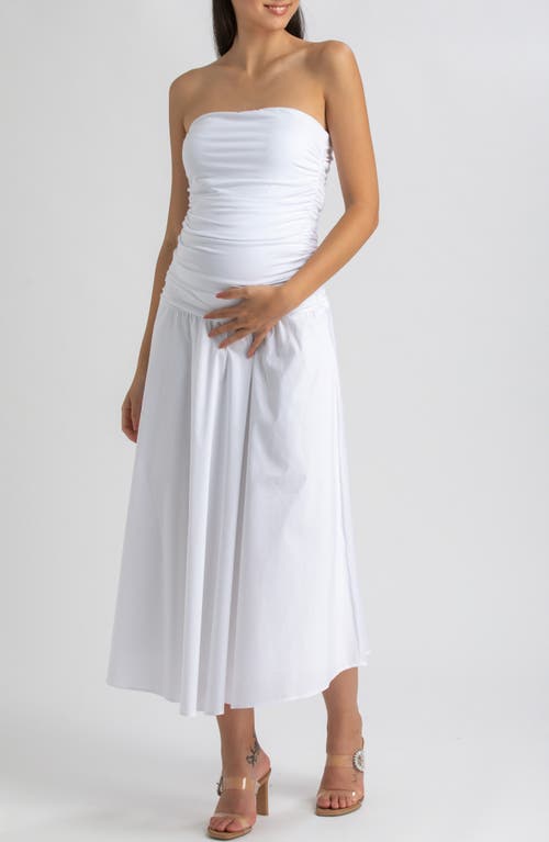 Pietro Brunelli Maternity Maternity Strapless Side Ruching Poplin And Jersey Coco Dress In White