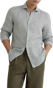 Reiss Ruban Stripe Linen Button-Up Shirt