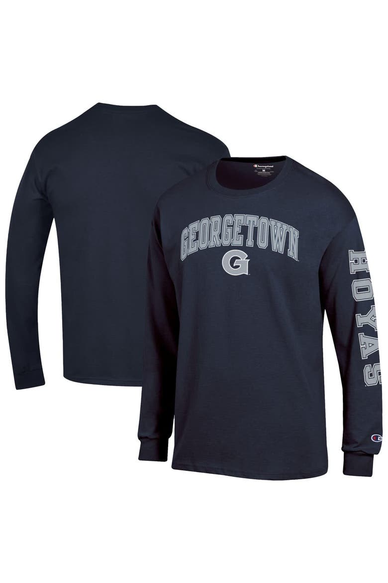 Men's Champion  Navy Georgetown Hoyas Arch Over Logo 2-Hit Long Sleeve T-Shirt, Alternate, color, Navy