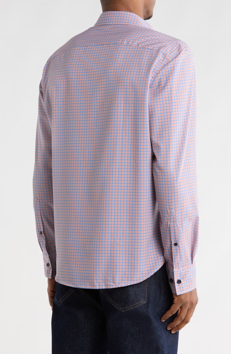 CONSTRUCT Slim Fit Geometric Cross 4-Way Stretch Performance Button-Up Shirt, Alternate, color, Orange/ Blue