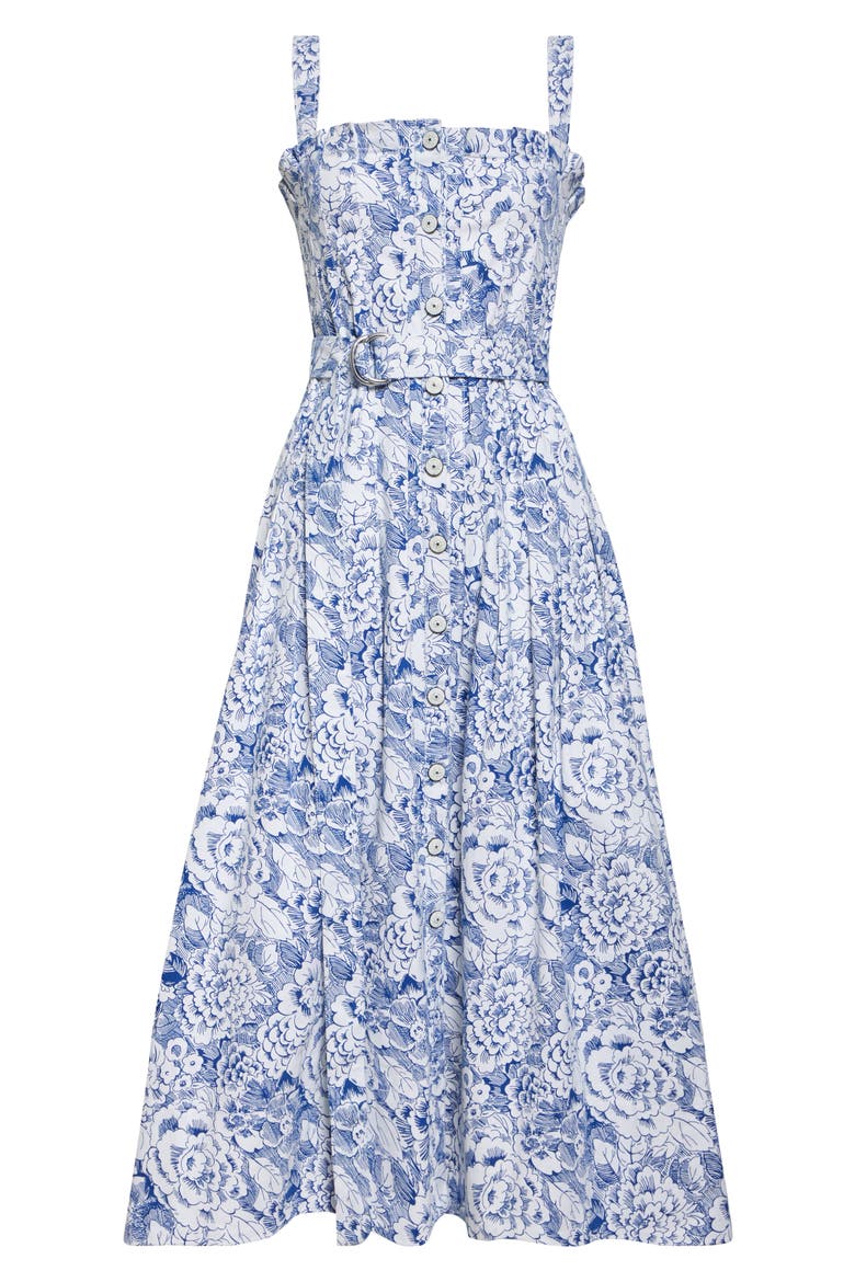 Floral Print A-Line Dress, Alternate, color, WHITE/ DARK CERULEAN