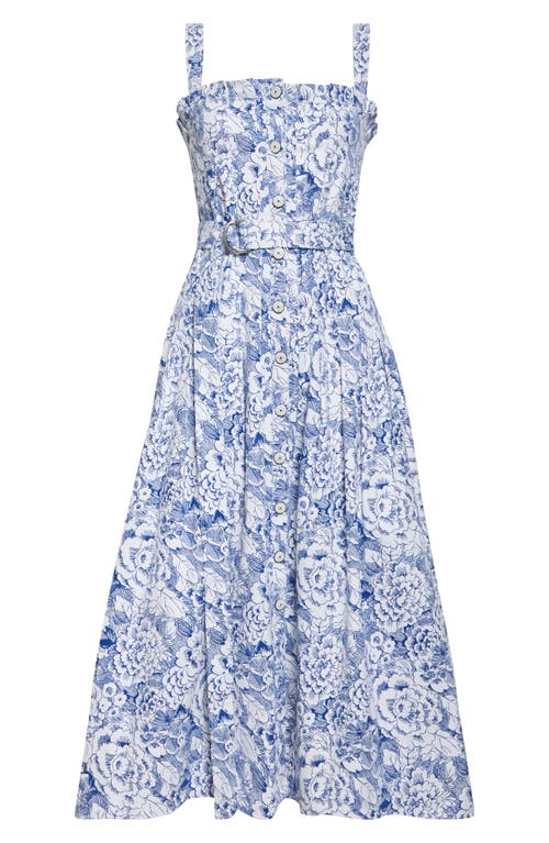 Cinq À Sept Floral Print A-line Dress In White/dark Cerulean
