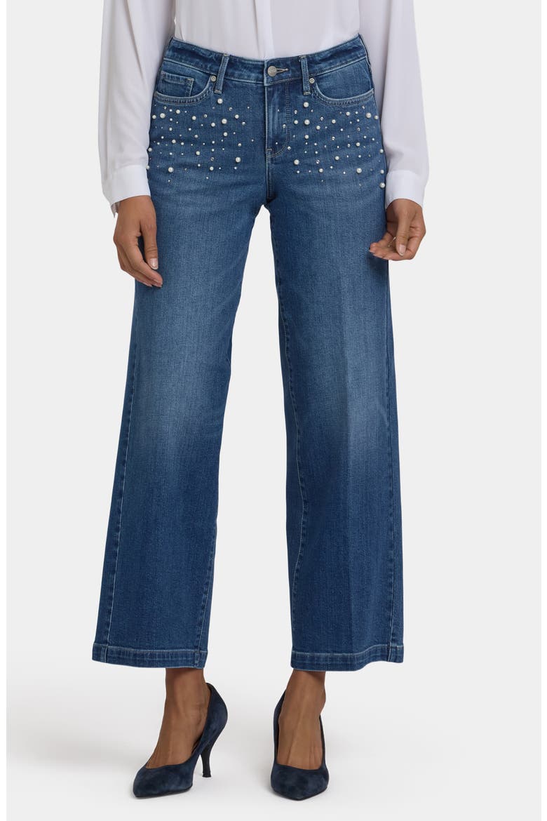 Teresa Rhinestone & Faux Pearl Wide Leg Jeans, Main, color, LAKE NOTRE DAME