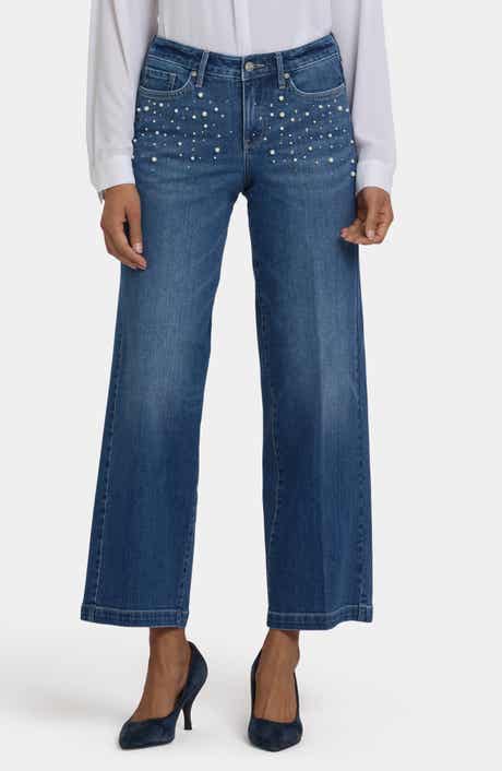 NYDJ Teresa Rhinestone & Faux Pearl Wide Leg Jeans