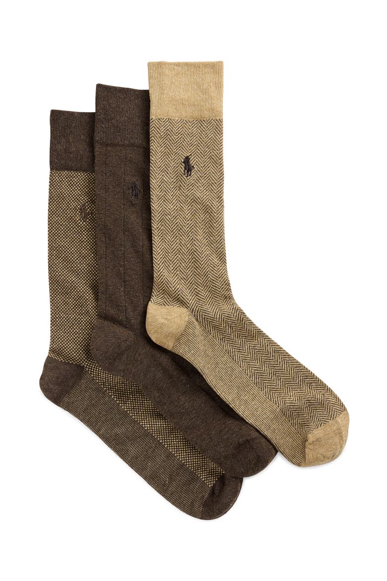 Big & Tall 3-pk Classic Pattern Crew Socks V1, Main, color, BEIGE