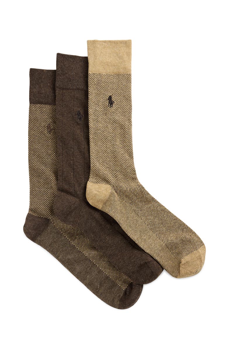 Polo Ralph Lauren Big & Tall 3-pk Classic Pattern Crew Socks V1, Main, color, Beige
