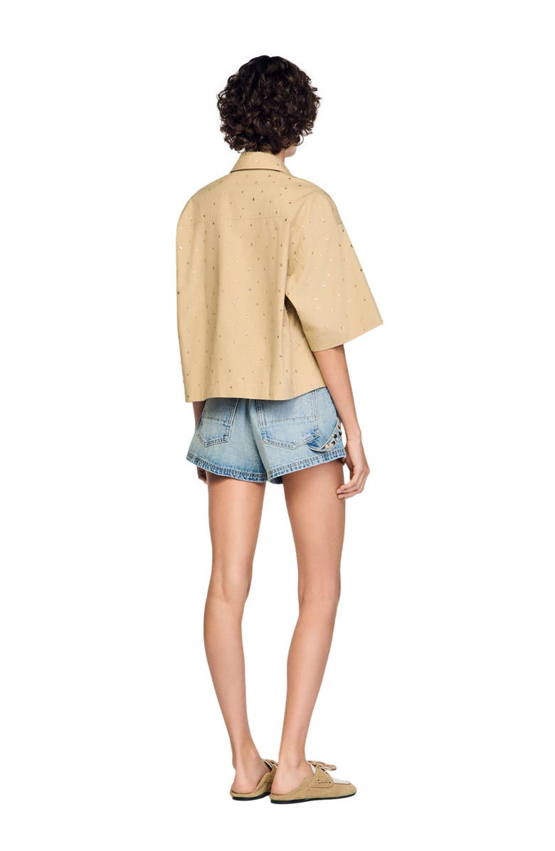SANDRO Cotton shirt with rhinestones, Alternate, color, Beige