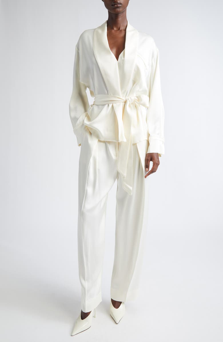 Victoria Beckham Pajama Wrap Top, Alternate, color, Ivory