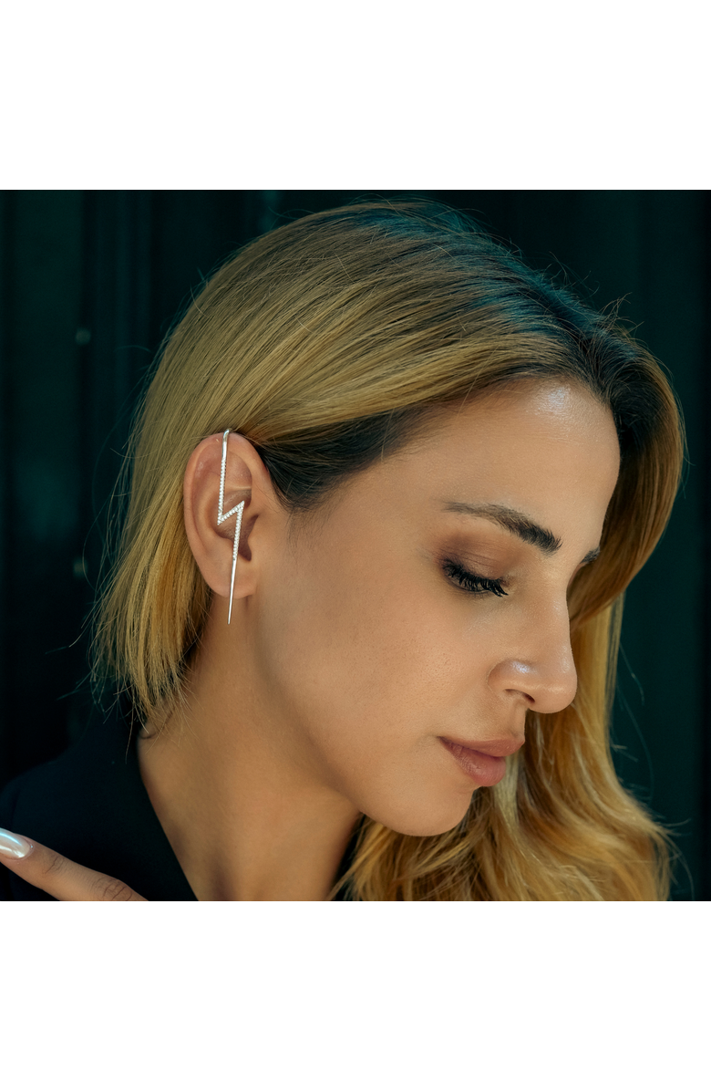 Spero London Sterling Silver Lightning Bolt Ear Crawler With White Gemstones, Alternate, color, Silver
