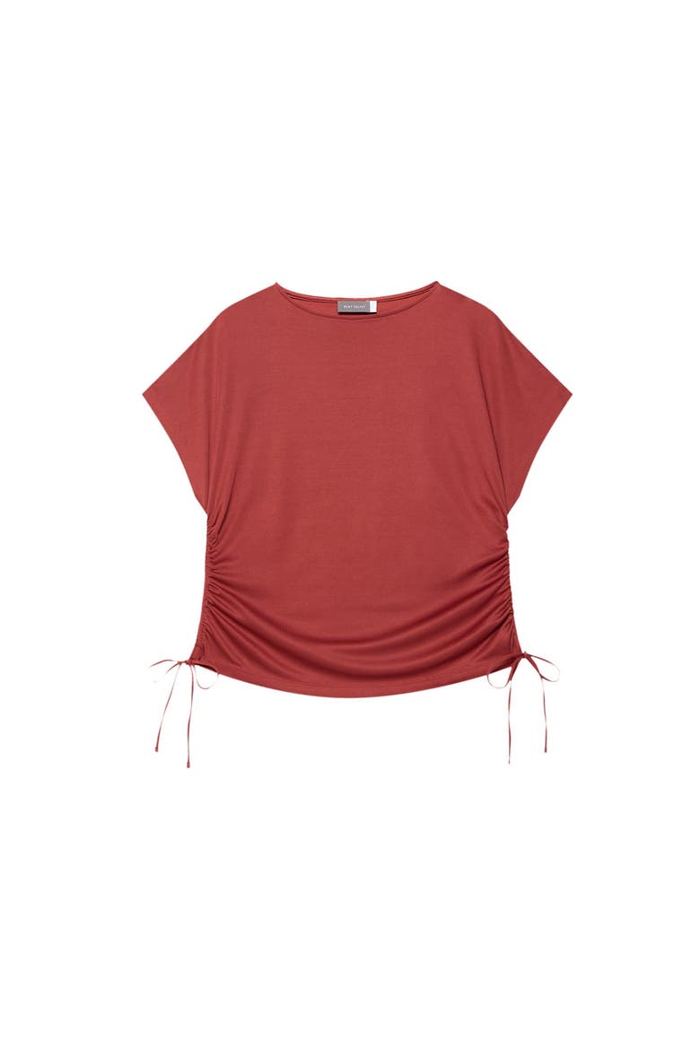 Jersey Ruched Tie Detail Top, Alternate, color, Brown